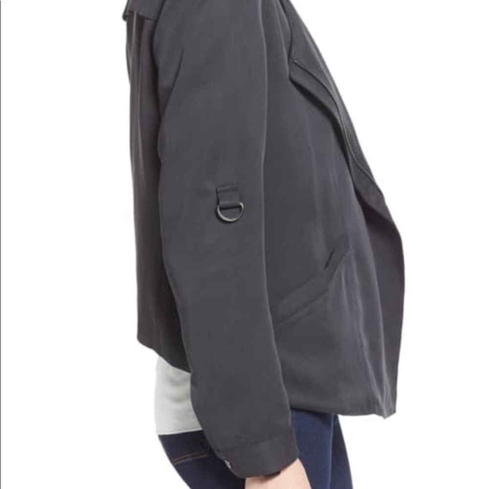 ASTR Gray Drape Full Zip Biker Moto Roll Tab Snap Sleeve Jacket - Picture 4 of 15